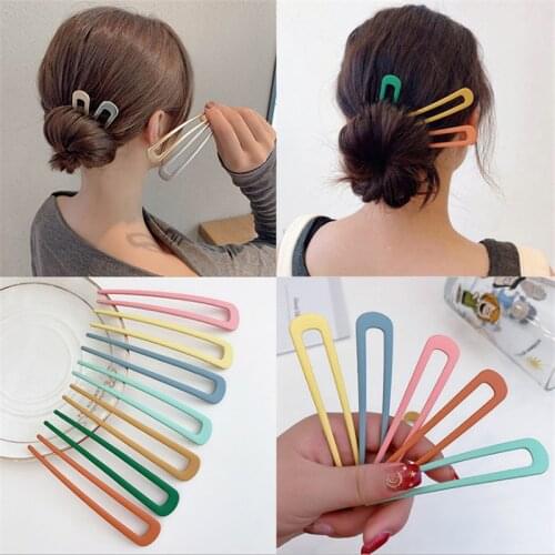 Japan Minimalist Alloy Metal Hair Sticks For Women U Shape Hairclip Bun Maker Hairpins Fashion Girls Headwear Gifts