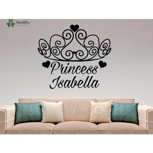 YOYOYU Wall Decal Princess Crown Personalized Name Vinyl Stickers For Girls Bedroom Baby Nursery Interior Home Decor Mural SY728