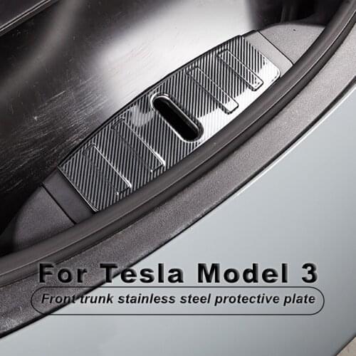Front Trunk Stainless Steel Protective Plate Panel Bumper Patch Stickers Engine Box Cover Decoration For Tesla Model 3