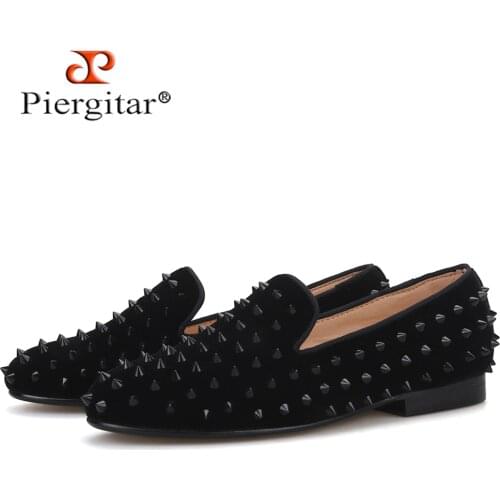 Piergitar handmade three colors velvet women spiked shoes fashion party and prom lady loafers female casual flats leather insole