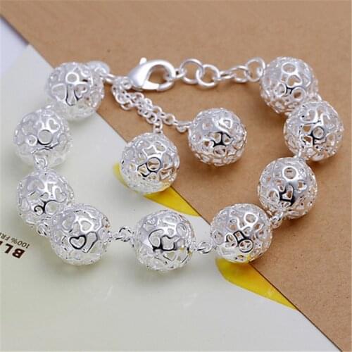 Vintage 925 Sterling Silver Hollowed Bead Ball Bracelet For Women Female Bangles Wedding Party Luxury Fashion Jewelry 2021