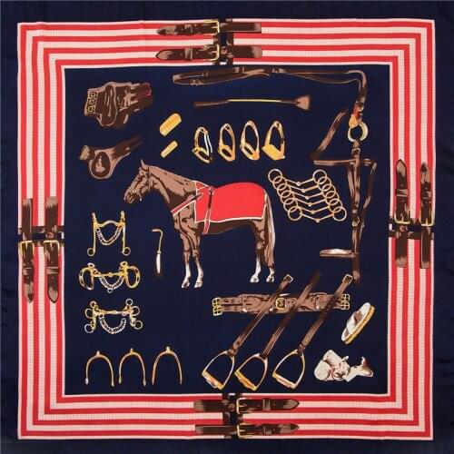 POBING 70cm*70cm Spain Horse Small Square Scarves Hijab Luxury Brand Stain Silk Women Scarf Lady Headband Print Neckerchief