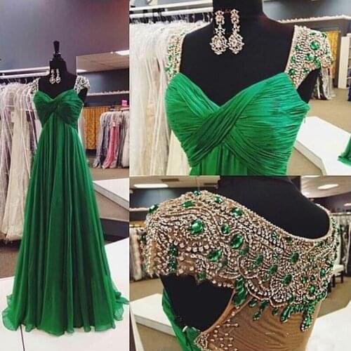 New Luxury Long Evening Beaded Robe De Soiree Sheer Back Green שמלות ערב 2020 סקסי Party Bespoke Occasion Dresses