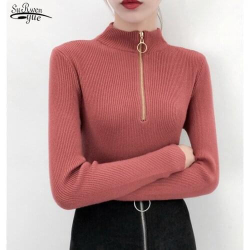 Winter Korean Thicken Knitted Sweaters Fashion Autumn Sweater Women Pullover Zipper Long Sleeve Jumper Turtleneck Sweater 11788