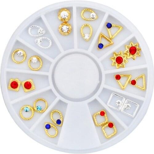 1 Wheel Gold Silver Nail Frame Metal Alloy Round/ Square/ Triangle/ Teardrop Mixed 3D Nails Art Decorations Manicure Tips Charms