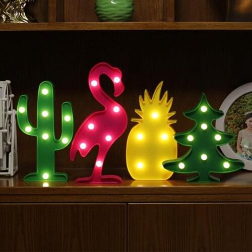 3D Cartoon Flamingo Cactus Pineapple Christmas Tree Table LED Lamp Battery Operated Flamingo night light for Birthday Party