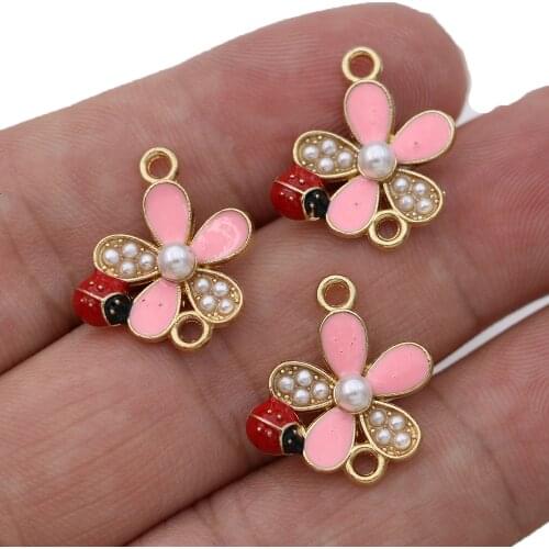 5PCS Gold Color Crystal Enamel Flower Charm Connectors for Jewelry Making Bracelet Findings Accessories DIY Craft