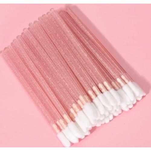 50pcs Disposable Diamond Lip Brush Lipstick Lip Glossy Wands Pen Cleaner Applicator Mascara Wands Set Makeup Tool Cosmetic