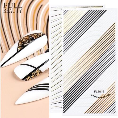 5D Holo Nail Art Stickers Stripe Lines Curve Adhesive Sliders DIY Glitter Golden Black Geometric Foils Nail Decal CHFL3013-3024