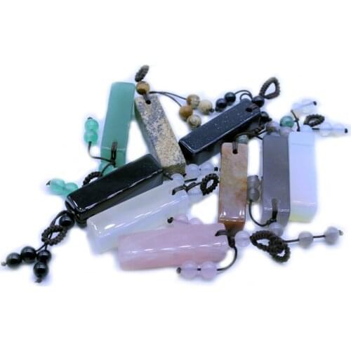 Wholesale 9pcs Natural Stone Rectangular Column Ornament Pink Crystal Dongling Sweater Chain Pendant