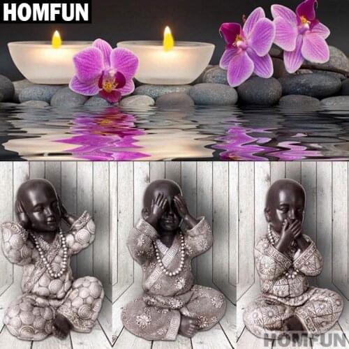 HOMFUN Full Square/Round Drill 5D DIY Diamond Painting "Orchid candle Buddha" 3D Embroidery Cross Stitch 5D Decor A01498