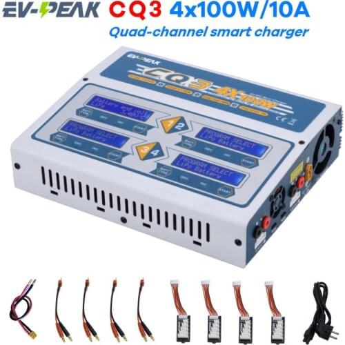 New Version EV-PEAK CQ3 100Wx4 10A 1-6S Balance Charger with JST_XH Adapter Board for LiPo LiFe NiMH NiCd Battery