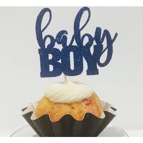 Glitter baby boy or baby girl gender reveal birthday cupcake toppers party decoration doughnut toothpicks