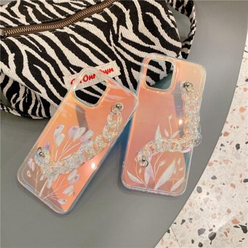 Glitter Glossy Tulip Flower Phone Case for Huawei P40 Pro Mate 30 40 Nova 8 Clear Blu-ray Chain Soft Back Cover with Bracelet