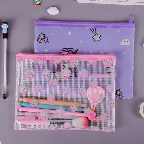 Strawberry Waterproof PVC File Bag Stationery Pencil Case For Students Gift A4/A5/B6/Mini