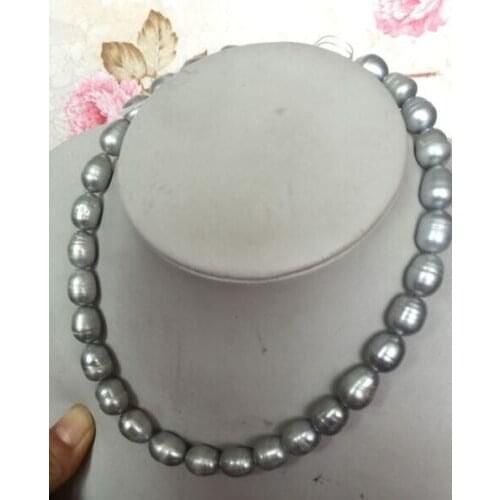 Elegant 13-14mm natural cultured gray baroque pearl necklace 18inch