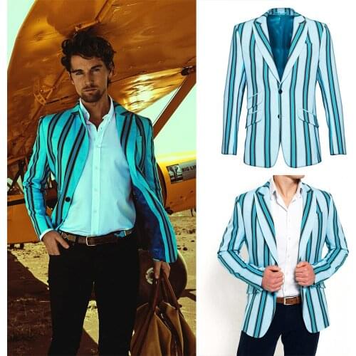Handsome Stripe Mens Tuxedos Custom Made Peaked Lapel Blazer Fashion Show Party Prom Beach Wear Jacket 1 Piece Coat