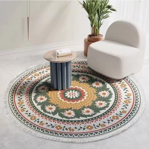 Nordic Round Carpet Bohemia Ethnic Tassel Rugs Black Mandala Carpet for Living Room Modern Classic Cotton Linen Morocco Carpets