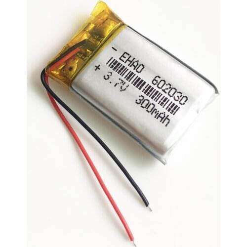 602030 3.7V 300mAh lithium polymer lipo rechargeable battery li cells for MP3 MP4 bluetooth GPS bluetooth headset camera