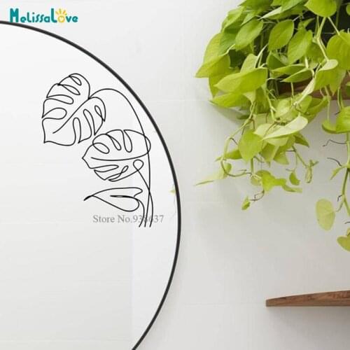 Monstera Leaf One Line Art Decal Windows Mirror Decor Outlines Bathroom Living Room Home Removable Vinyl Wall Stickers BD642