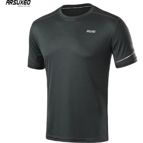 ARSUXEO Men Summer Running T Shirts Dry Fit Short Sleeve Sports Shirt Fitness Training Crossfit Jersey Gym Shirt Breathable 19t1