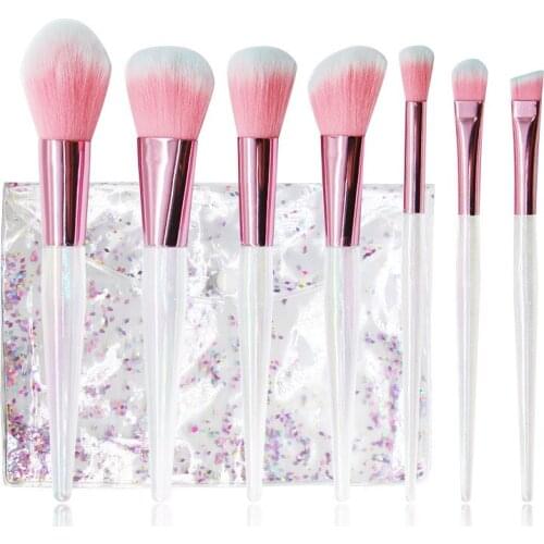 7pcs A Set Acrylic Makeup Brushes Cosmetic Face Foundation Power Eyeshadow Blush Make Up Brush Kit with Bag Maquiagem Cotton Pad
