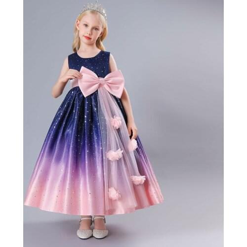 Girls Elegant Princess Dress Wedding Children Sequin Flower Evening Dress Girl Performance Costume Pettiskirt Halloween Costume