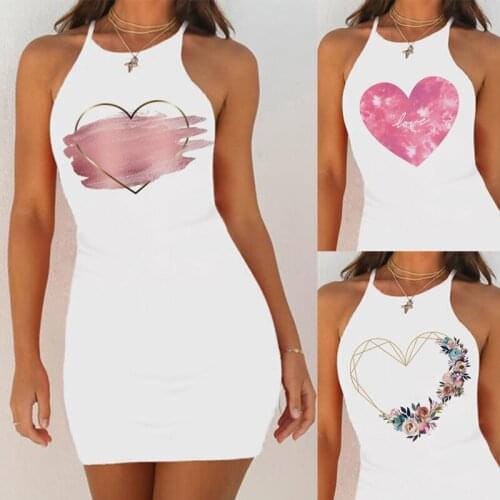 Sexy Nightwear Night Dress Women Nightgown Heart Flower Print Slim Pack Hip Sleeveless Sleepshirts Nightie Sleepwear Sleep Tops