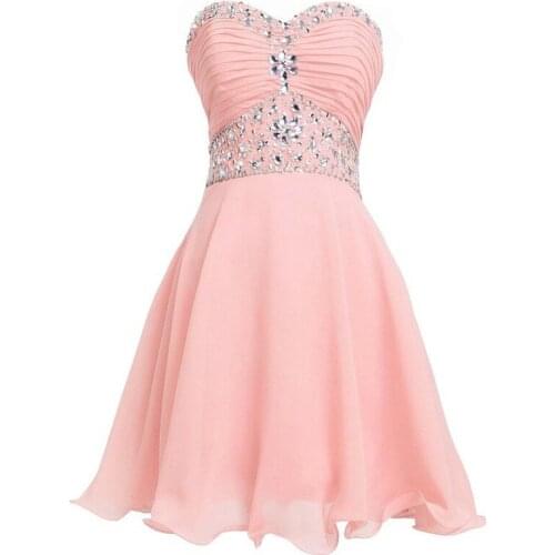 Charming Homecoming Dresses Sweetheart Sleeveless Prom Gowns Backless Chiffon Beading Mini Graduation Gowns Party Dresses