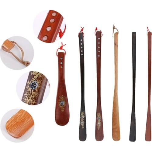Durable Vintage Wood Long Shoe Horn Long Shoe Lifter Spoon Unisex Adults Shoes Accessories