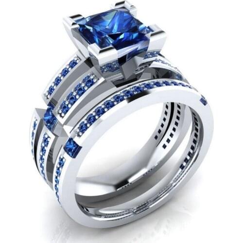 Drop Shipping High Quality Luxury Jewelry 925 Sterling Silver Fill Princess Multi 5A CZ Party Eternity Bridal Ring Set For Women