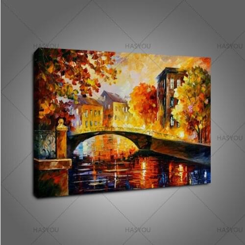 Handpainted Modern landscape knife Oil Paintings Wall Art Canvas Street Tree lake Picture For Living Room restaurant decoration