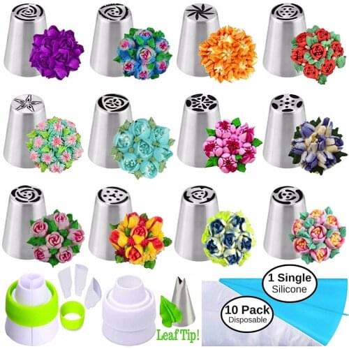 Russian Piping Tips Russian Nozzles for Cake Cupcake Icing Decorating Piping Tips 27-Pcs Russian Tips Set Cake Frosting Tips Kit