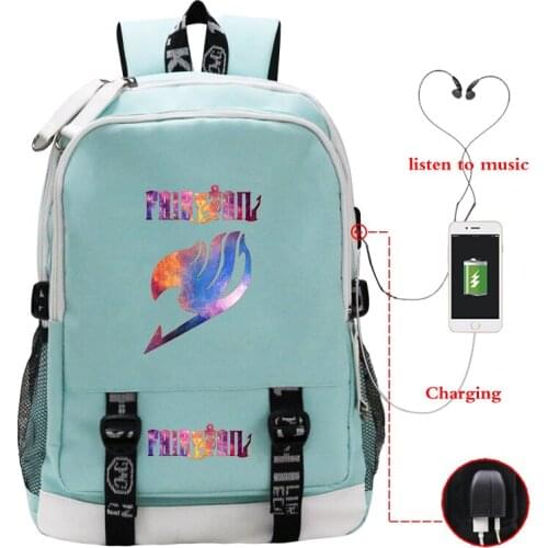 Fashion FAIRY TAIL Anime Women Backpack Students USB School Bag Teen Mens Leisure Schoolbag Larger Capacity Mochilas Back Pack