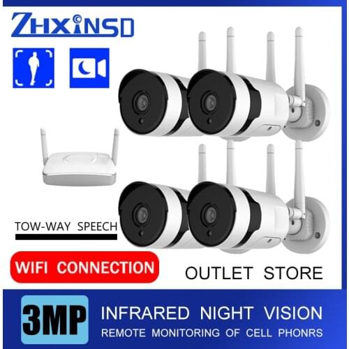 ZHXINSD Security Camera System 4CH 3MP HD NVR Kit CCTV Four Way Audio AI Face Detect Outdoor Video Surveillance IP Camera Set