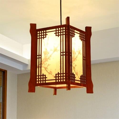 Modern Chinese Retro Pendant Lights Living Room Classical Lamps Restaurant Wood Sheepskin Lighting Teahouse Hanging Fixtures