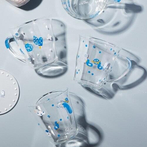 Glass Cup With Handle Juice Tea Wine Glass Coffee Mug Drinking Cup Cute Blue White Pattern Heat-resistant Drinkware