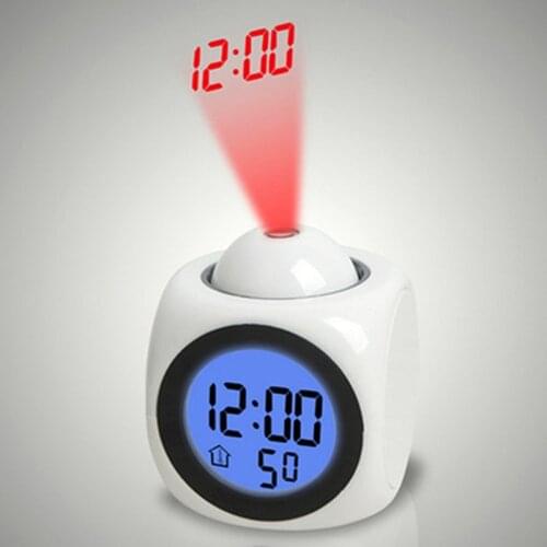 LED Alarm Clock Projector Lamp With Night Light Digital Time Voice Temperature Projection Lights For Bedroom Home Decoration
