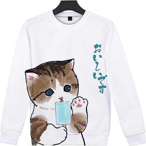 Animal Cartoon Cute Cat Eat Ice Cream 3d Hoodies Pullover Men Women Capless Sweatshirt Tops Long Sleeve Boy Girl Harajuku Hoodie