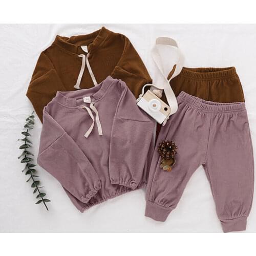 Baby Spring Autumn Clothing Toddler Kid Baby Girl Corduroy Clothes Sweatshirt Top Pants Tracksuit Solid Outfit Set