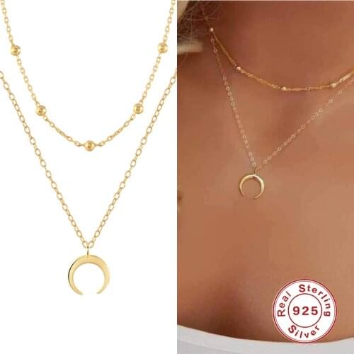 100% 925 Sterling Silver Vintage Multilayer Woman Pendant Necklace Moon Star Pendant Clavicle Choker Collares Necklaces Jewelry