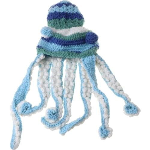 Halloween Weave Knitted Beanie Hat Funny Gradient Octopus Tentacle Cosplay Cap A0NF