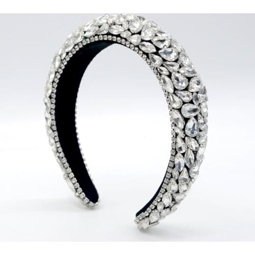 High-grade Diamond Gem Hair Hoop Sponge Baroque by Hand Wide-Brimmed Rhinestone Headband