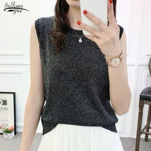 2021 Summer New Korean Style Shirt Femme Blusas Elegantes Fashion Sleeveless Sequins Clothes Casual Plus Size Women Tops 15398