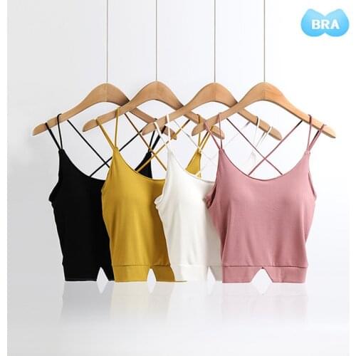 Women Tank Crop Top Seamless Underwear Female Crop Tops Sexy Cross Strap Lingerie Chest pad Push up Camisole Femme Fashion