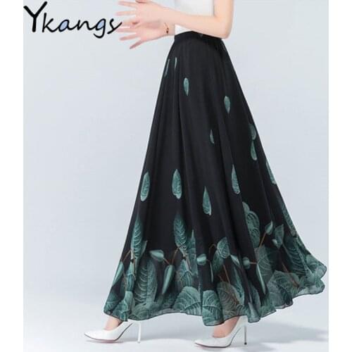 Plus Size High Waist Chiffon Women Midi Skirts 2020 Summer Autumn Office Lady Casual Floral Print Female Skirt Maxi Beach Skirt