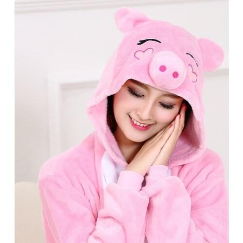 Women Kigurumis Pajama Onesie Pink Pig Funny Sleepwear Adult Party Suit Flannel Overalls Cartoon Homewear Unisex costume
