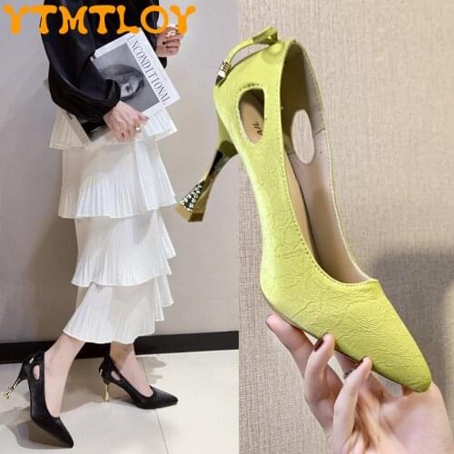 Black high heels ladies stiletto high heels 2021 spring and summer new lady temperament wild hollow sexy pointed shallow mouth