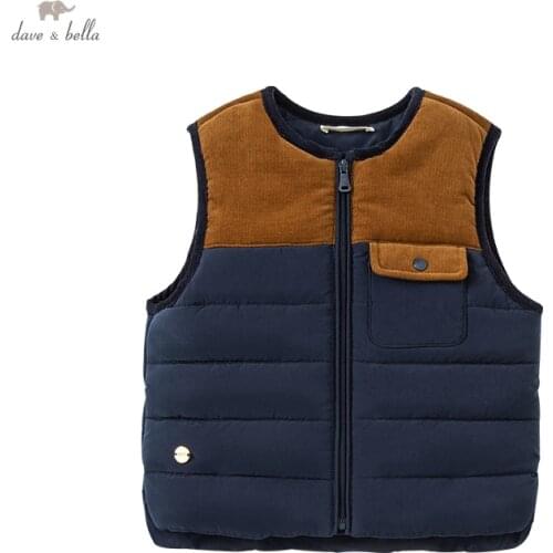 DBW20347 dave bella winter baby boys causual patchwork pockets padded coat children fashion sleeveless vest