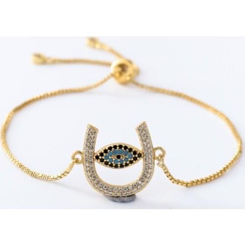 Gold silver Chain micro pave cz Zircon Cubic Zirconia bracelet rope adjusted Macrame Horseshoe eye Bangle vb44 Fashion women